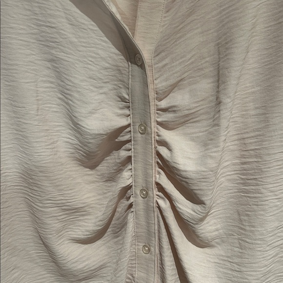 Zara Cream Ruched Button-Up Blouse - Picture 3 of 3